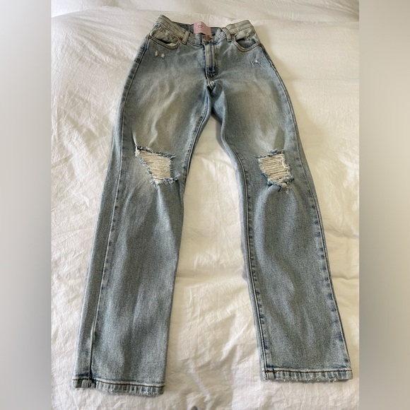 Revice Uptown Rising Star Distressed Light Wash High Rise Mom Jeans SZ 24 - Picture 3 of 11